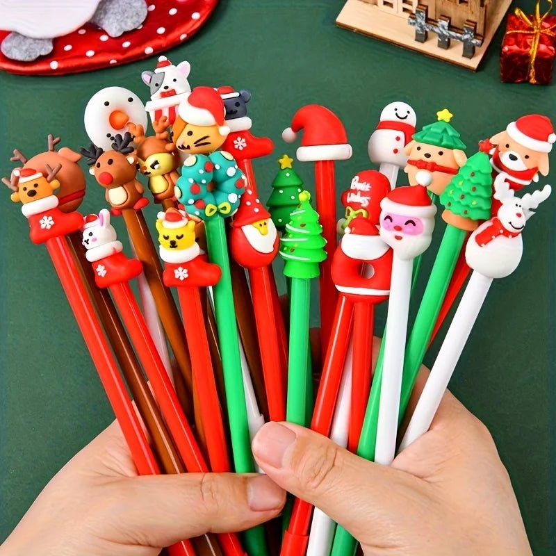 12 Christmas - Themed Neutral Pens, Office And Study Stationery, Good Gifts for Students, Diverse Styles, Holiday DIY Decorations - drollido