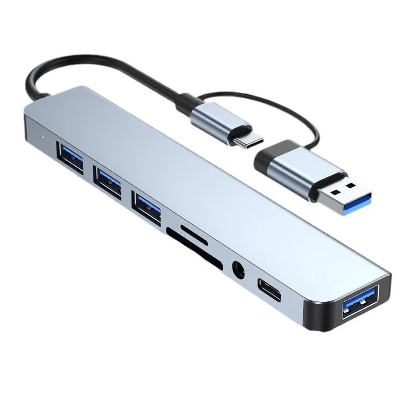 Docking station HUB USB + tipo C 8 in 2 con adattatore jack audio da 3,5 mm Lettore di schede Micro SD Convertitore disco per telefono tablet portatile - drollido
