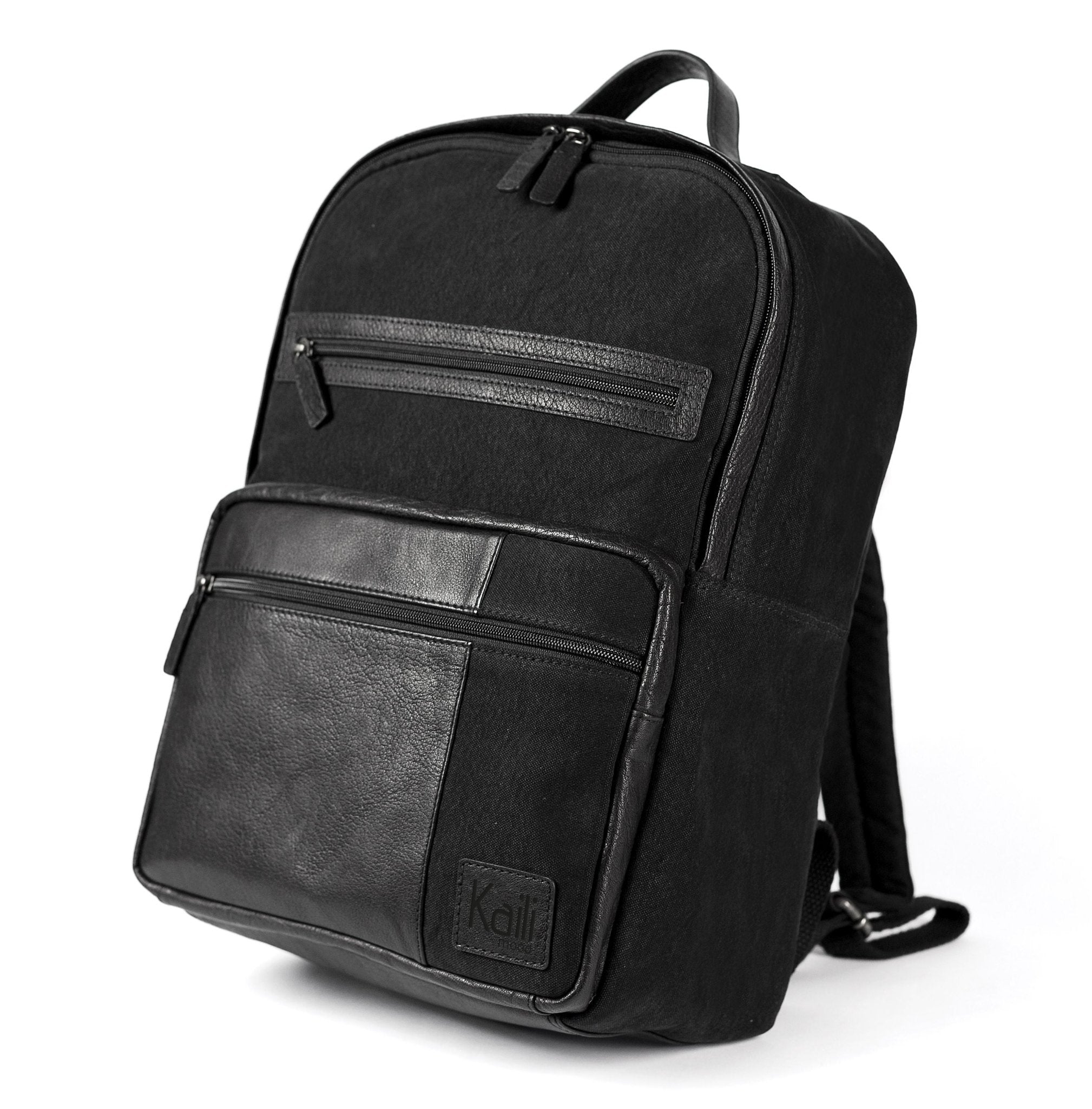 K0023AB | Zaino Porta Notebook in Canvas/Vera Pelle, pieno fiore, volanata - Colore Nero. Accessori Nickel Anticato, Chiusura con lampo. Dimensioni: cm 29 x 40 x15. Confezione: Sacchetto Tnt - drollido