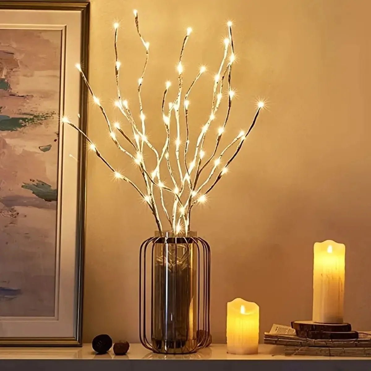 1 PC White Birch Branch Lights Battery Operated 20 LED Fairy Lights Willow Branches for Home Bedroom Inside Outdoor Decoration - drollido