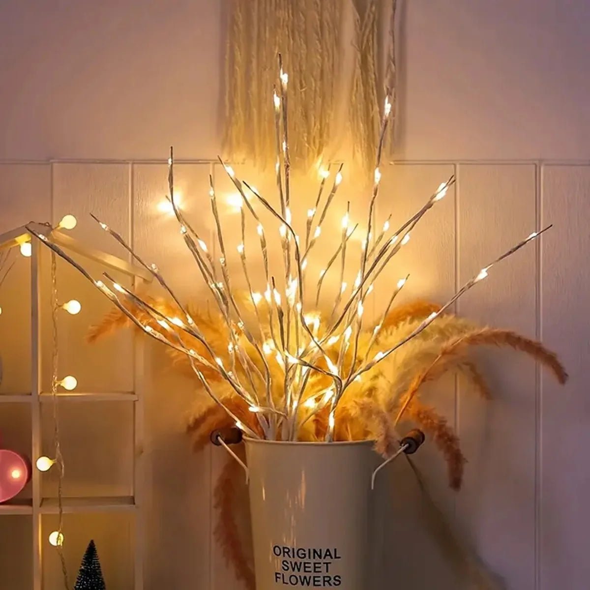 1 PC White Birch Branch Lights Battery Operated 20 LED Fairy Lights Willow Branches for Home Bedroom Inside Outdoor Decoration - drollido