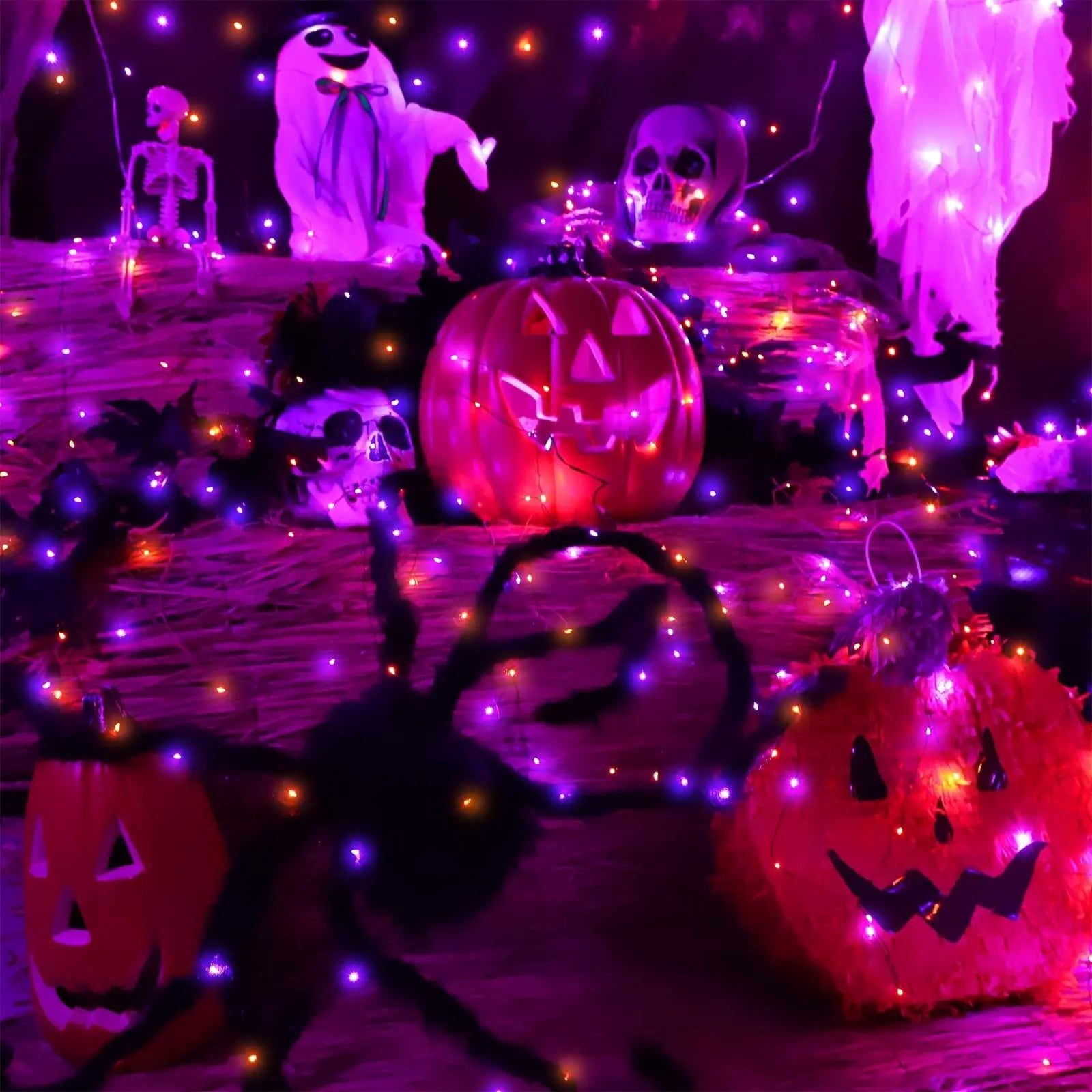 10/20M LED Orange Purple Halloween Garland Outdoor Garden Decoration USB 8 Modes Lighting Black Wire for Halloween Decorations - drollido