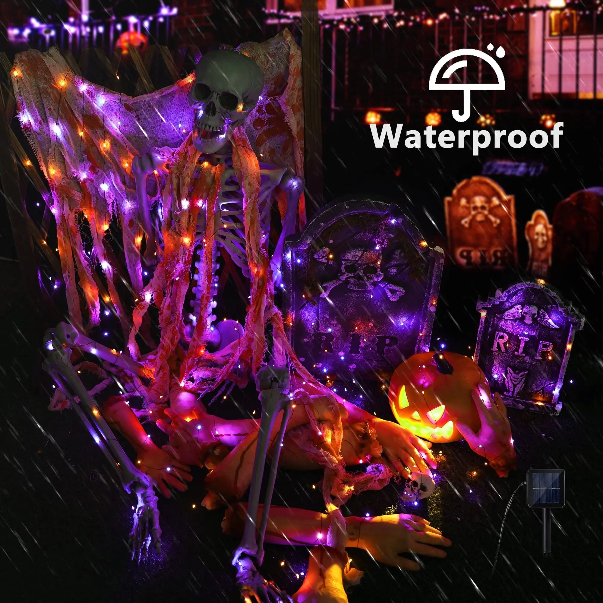10/20M LED Orange Purple Halloween Garland Outdoor Garden Decoration USB 8 Modes Lighting Black Wire for Halloween Decorations - drollido