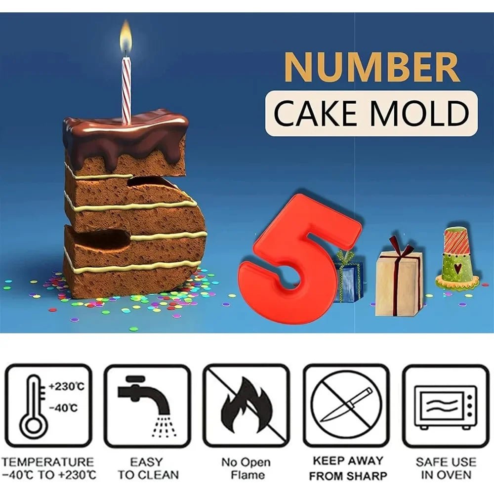 10in 3D Large Number Cake Mold 0 - 8 Silicone Baking Pans for Birthday Wedding Anniversary Party Decorations DIY Home Baking Tools - drollido