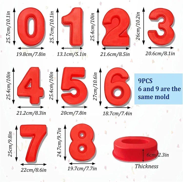 10in 3D Large Number Cake Mold 0 - 8 Silicone Baking Pans for Birthday Wedding Anniversary Party Decorations DIY Home Baking Tools - drollido