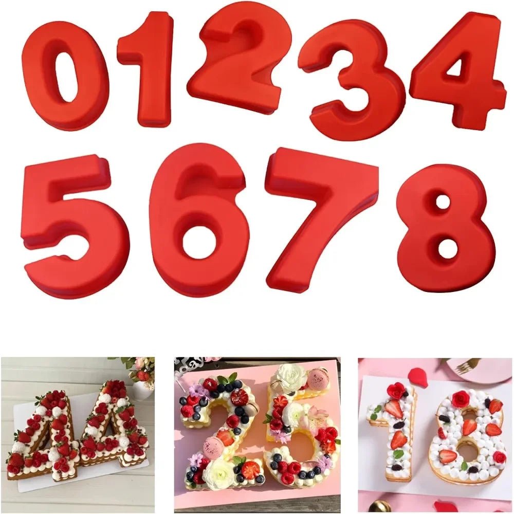 10in 3D Large Number Cake Mold 0 - 8 Silicone Baking Pans for Birthday Wedding Anniversary Party Decorations DIY Home Baking Tools - drollido