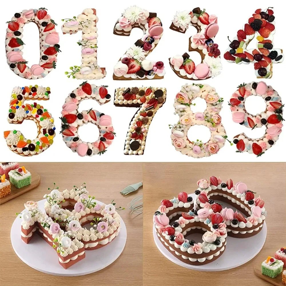 10in 3D Large Number Cake Mold 0 - 8 Silicone Baking Pans for Birthday Wedding Anniversary Party Decorations DIY Home Baking Tools - drollido