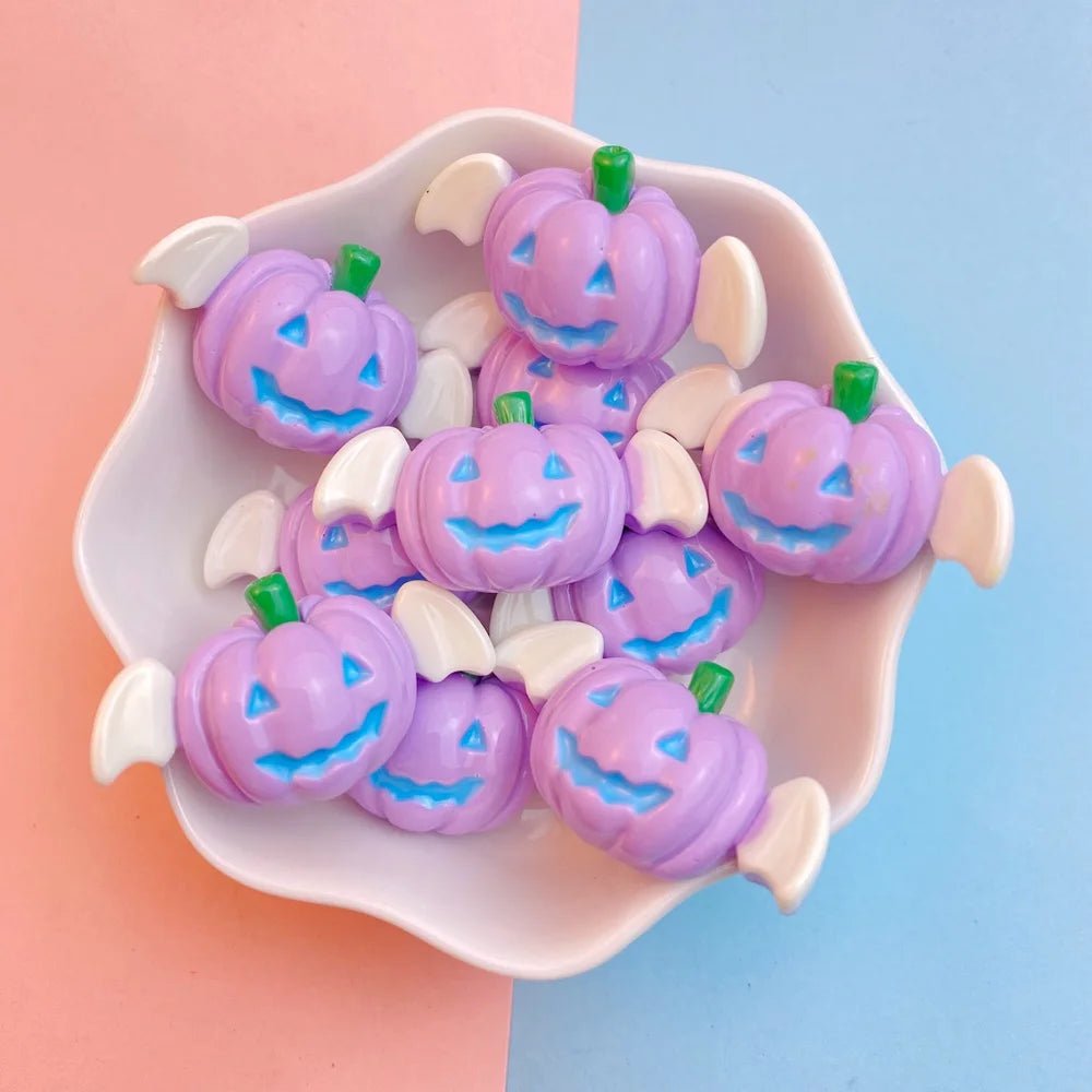 10Pcs New Cute Resin Halloween Pumpkin Bat Series Flat Back Parts Embellishments For Hair Bows Accessories - drollido