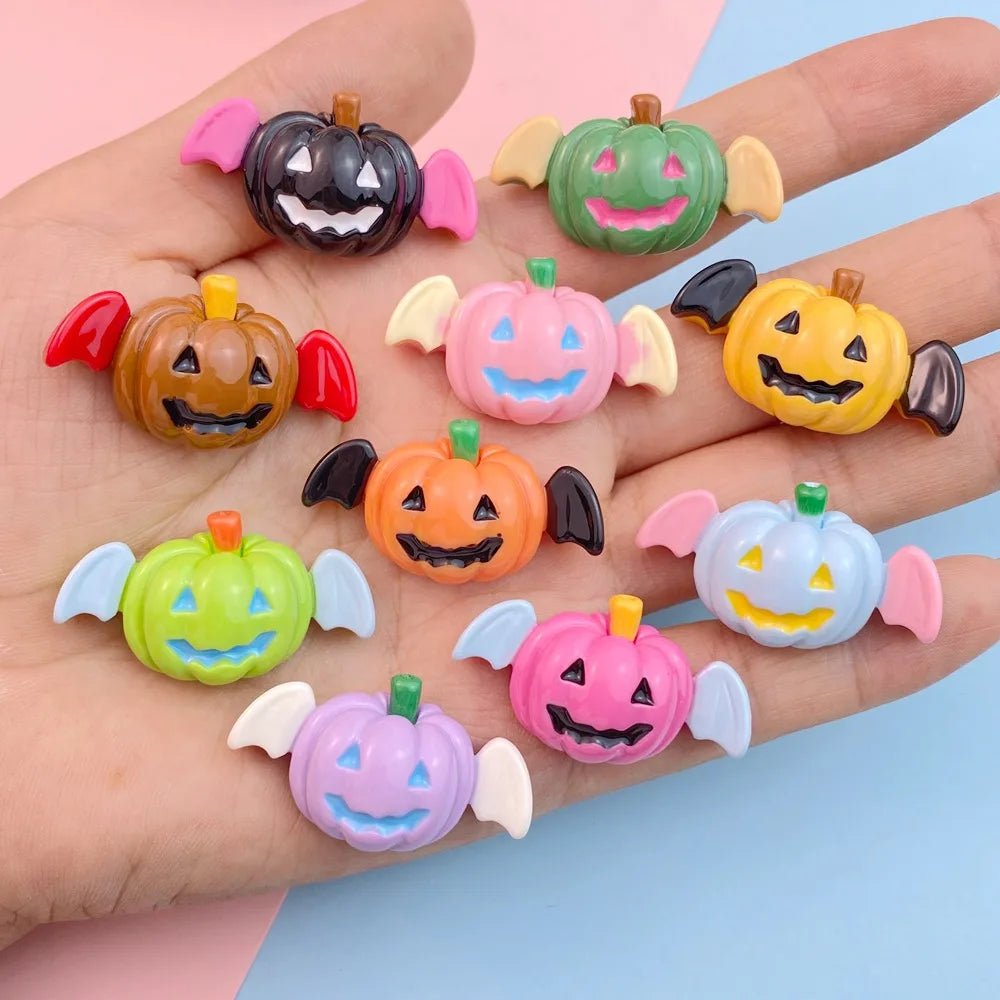 10Pcs New Cute Resin Halloween Pumpkin Bat Series Flat Back Parts Embellishments For Hair Bows Accessories - drollido