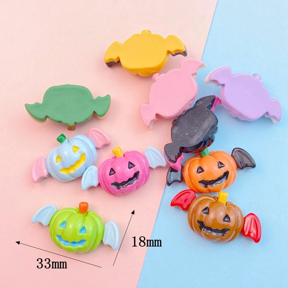 10Pcs New Cute Resin Halloween Pumpkin Bat Series Flat Back Parts Embellishments For Hair Bows Accessories - drollido