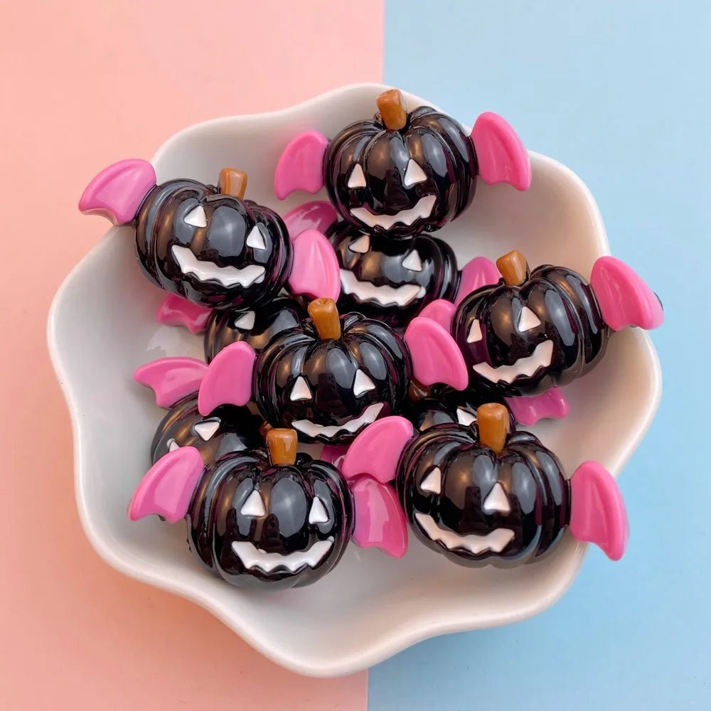 10Pcs New Cute Resin Halloween Pumpkin Bat Series Flat Back Parts Embellishments For Hair Bows Accessories - drollido