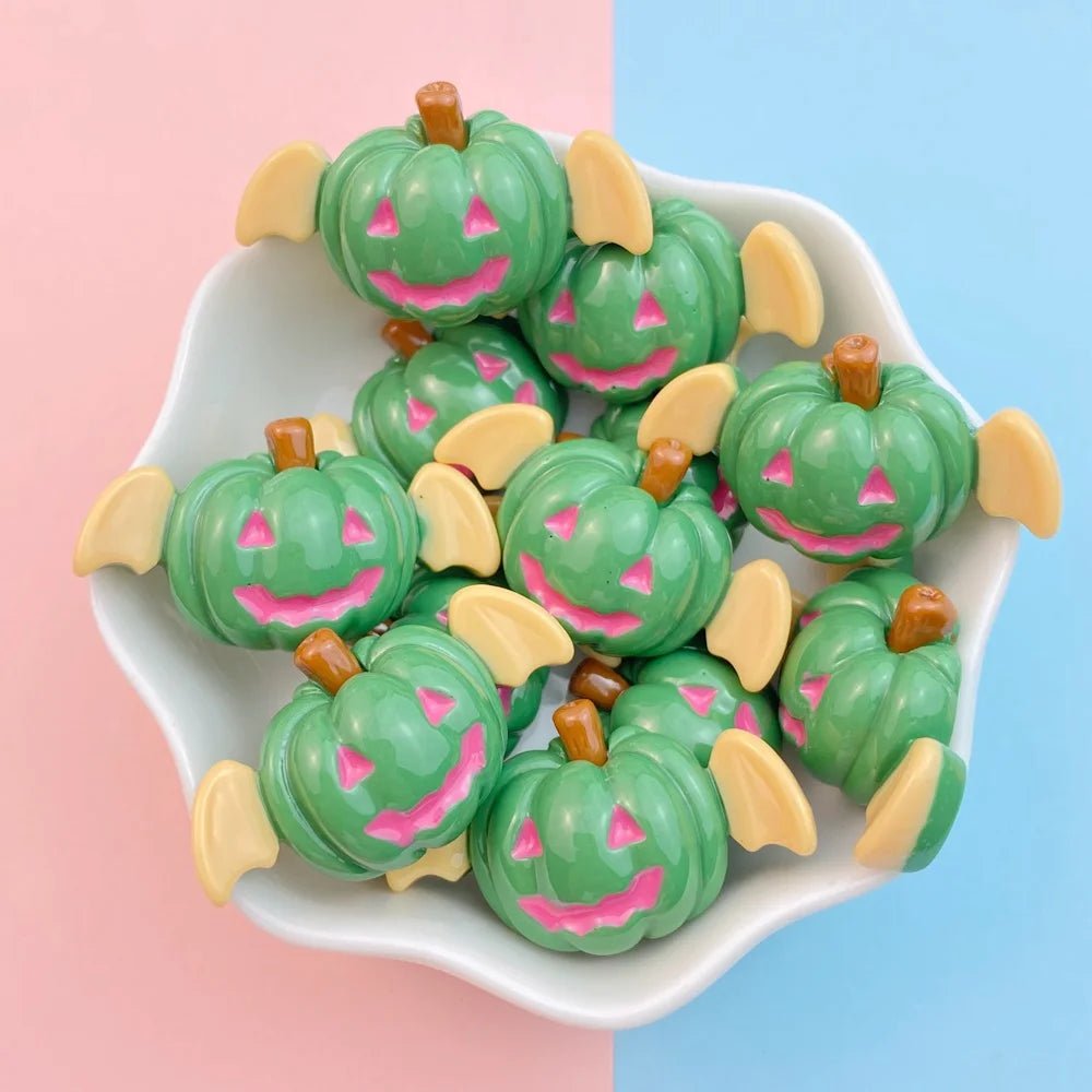 10Pcs New Cute Resin Halloween Pumpkin Bat Series Flat Back Parts Embellishments For Hair Bows Accessories - drollido