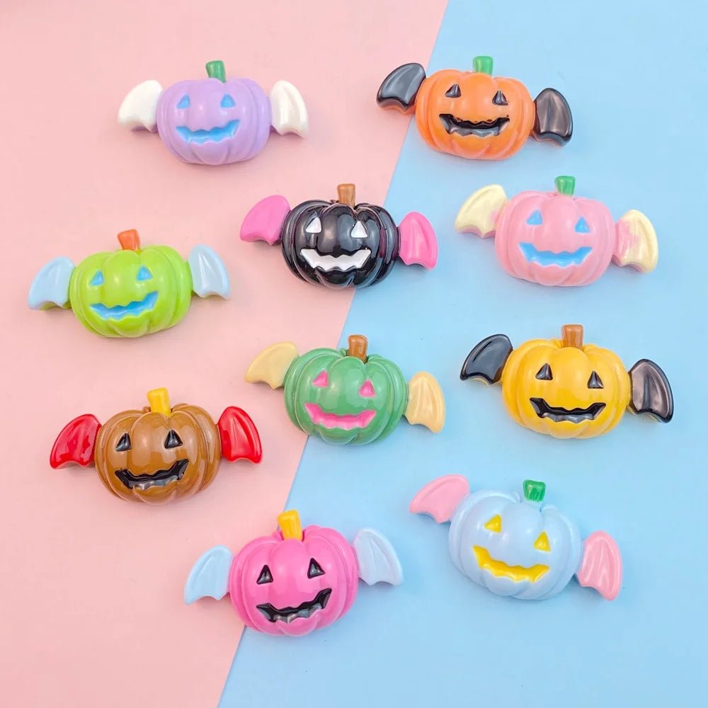 10Pcs New Cute Resin Halloween Pumpkin Bat Series Flat Back Parts Embellishments For Hair Bows Accessories - drollido