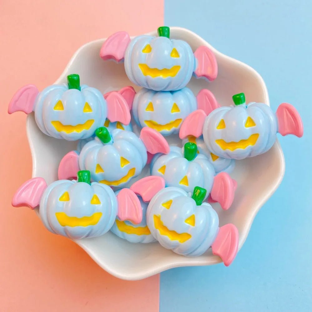 10Pcs New Cute Resin Halloween Pumpkin Bat Series Flat Back Parts Embellishments For Hair Bows Accessories - drollido