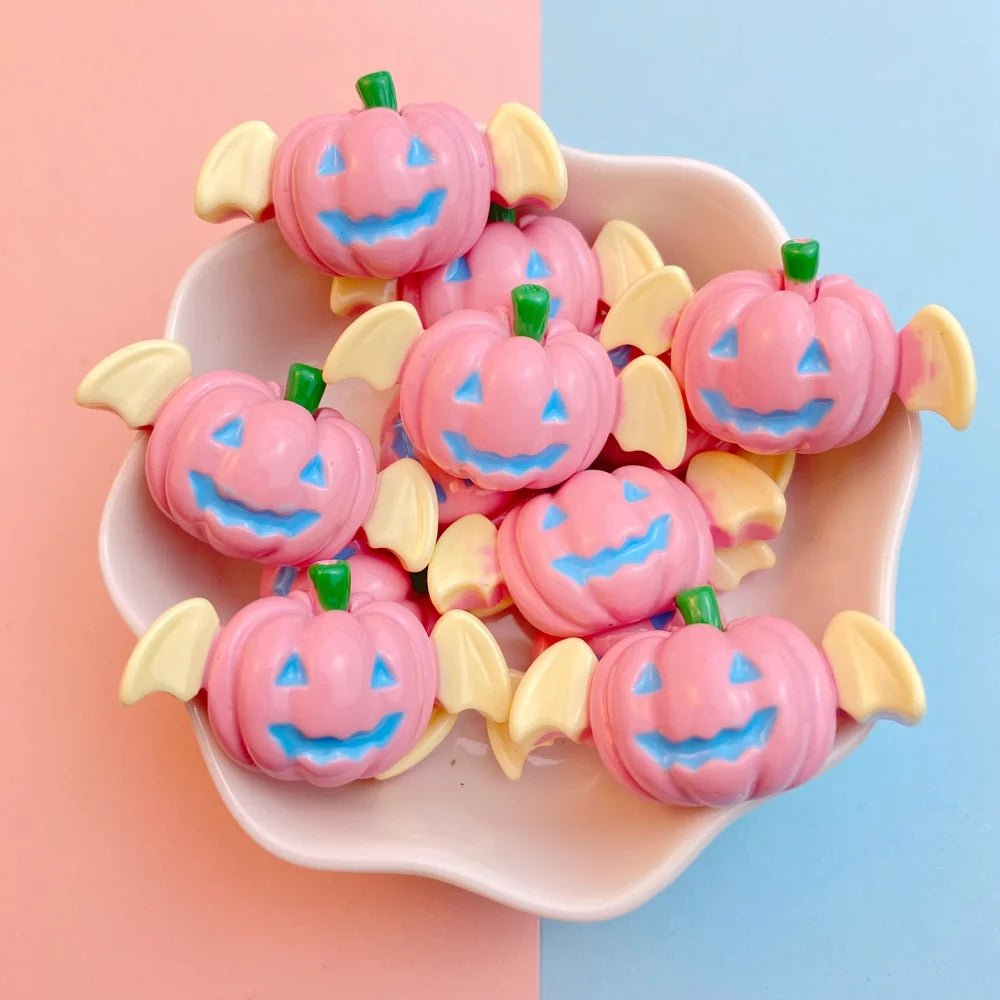 10Pcs New Cute Resin Halloween Pumpkin Bat Series Flat Back Parts Embellishments For Hair Bows Accessories - drollido