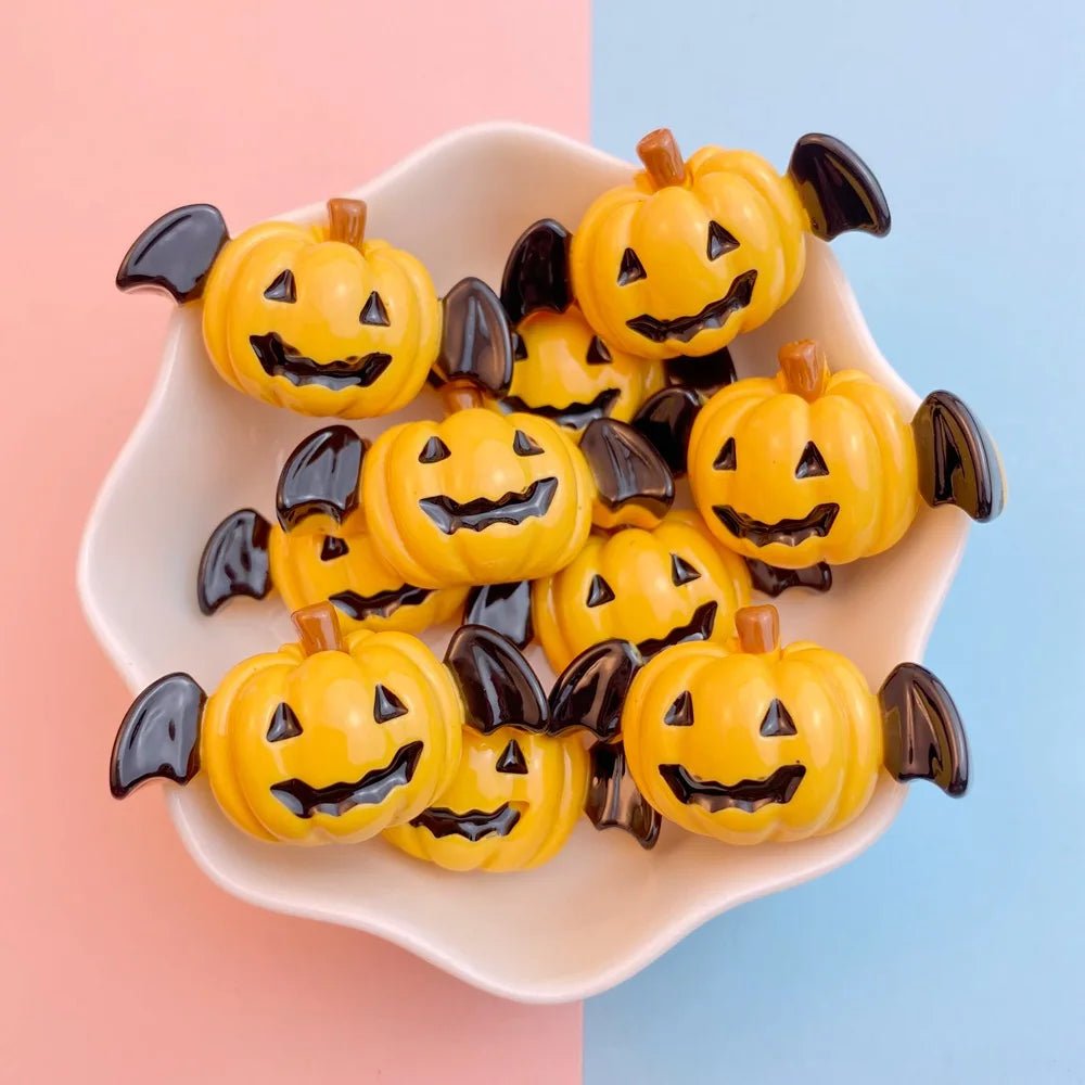 10Pcs New Cute Resin Halloween Pumpkin Bat Series Flat Back Parts Embellishments For Hair Bows Accessories - drollido
