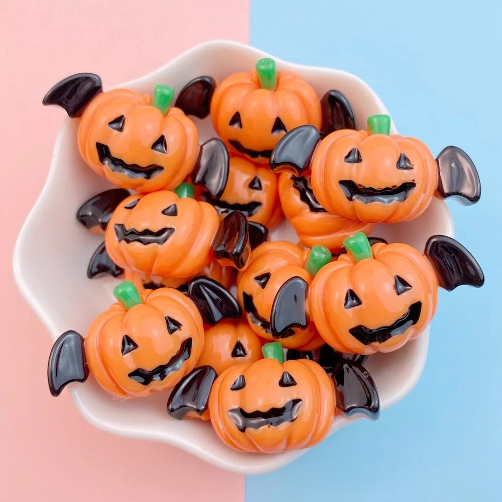 10Pcs New Cute Resin Halloween Pumpkin Bat Series Flat Back Parts Embellishments For Hair Bows Accessories - drollido