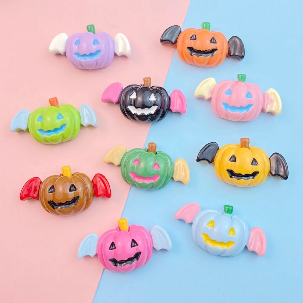 10Pcs New Cute Resin Halloween Pumpkin Bat Series Flat Back Parts Embellishments For Hair Bows Accessories - drollido