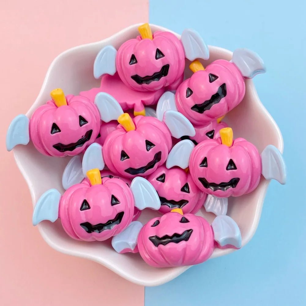 10Pcs New Cute Resin Halloween Pumpkin Bat Series Flat Back Parts Embellishments For Hair Bows Accessories - drollido