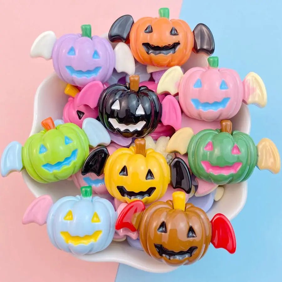 10Pcs New Cute Resin Halloween Pumpkin Bat Series Flat Back Parts Embellishments For Hair Bows Accessories - drollido