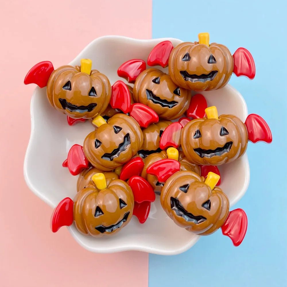 10Pcs New Cute Resin Halloween Pumpkin Bat Series Flat Back Parts Embellishments For Hair Bows Accessories - drollido