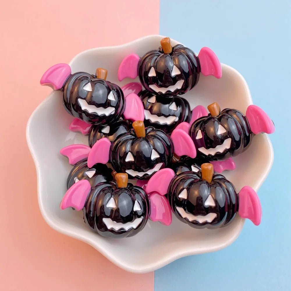 10Pcs New Cute Resin Halloween Pumpkin Bat Series Flat Back Parts Embellishments For Hair Bows Accessories - drollido
