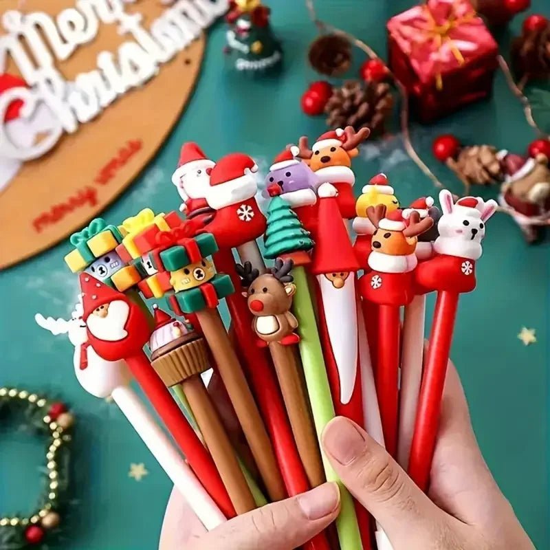 12 Christmas - Themed Neutral Pens, Office And Study Stationery, Good Gifts for Students, Diverse Styles, Holiday DIY Decorations - drollido