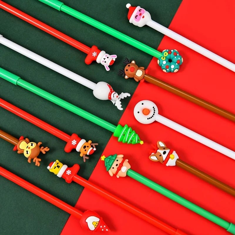 12 Christmas - Themed Neutral Pens, Office And Study Stationery, Good Gifts for Students, Diverse Styles, Holiday DIY Decorations - drollido