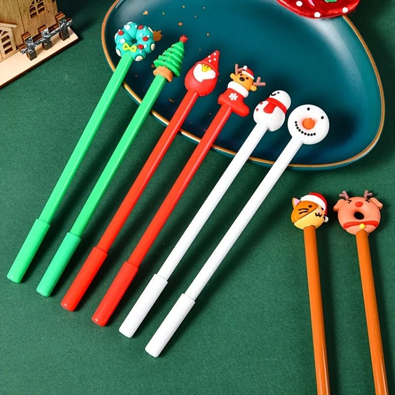 12 Christmas - Themed Neutral Pens, Office And Study Stationery, Good Gifts for Students, Diverse Styles, Holiday DIY Decorations - drollido