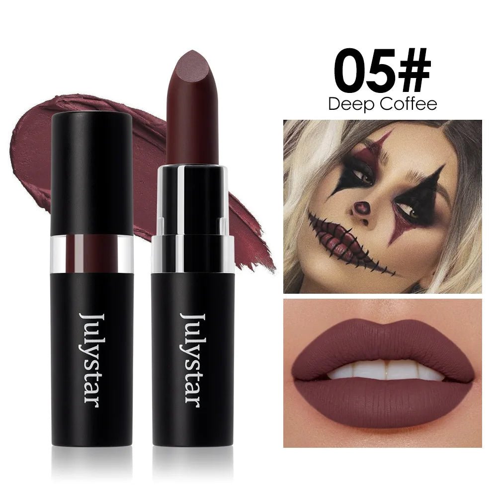 12 Colors Waterproof Blue Matte Lipstick Makeup Green Black Lipstick Long - lasting Purple Lip Stick Halloween Cosmetics for Women - drollido