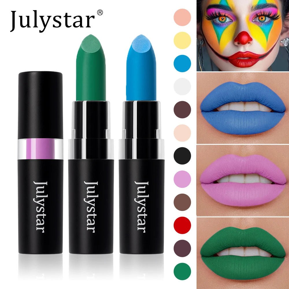12 Colors Waterproof Blue Matte Lipstick Makeup Green Black Lipstick Long - lasting Purple Lip Stick Halloween Cosmetics for Women - drollido