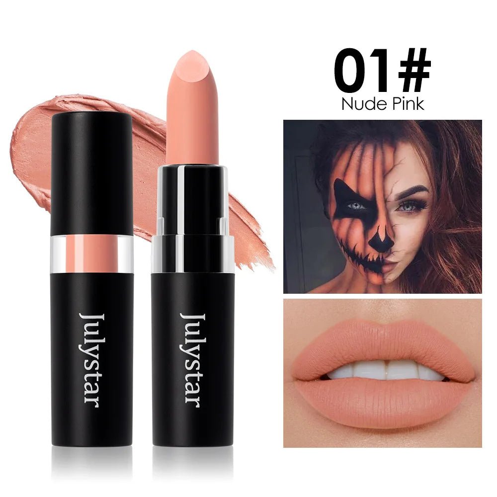 12 Colors Waterproof Blue Matte Lipstick Makeup Green Black Lipstick Long - lasting Purple Lip Stick Halloween Cosmetics for Women - drollido