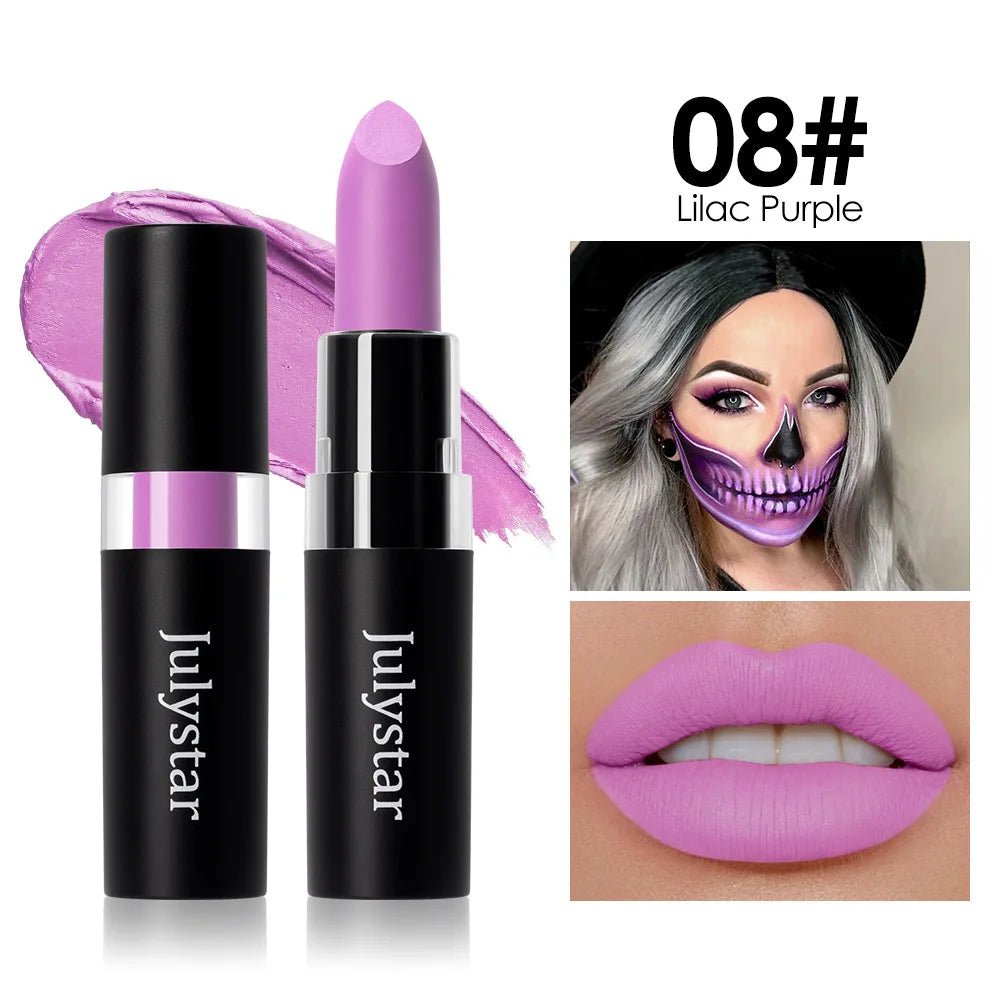 12 Colors Waterproof Blue Matte Lipstick Makeup Green Black Lipstick Long - lasting Purple Lip Stick Halloween Cosmetics for Women - drollido