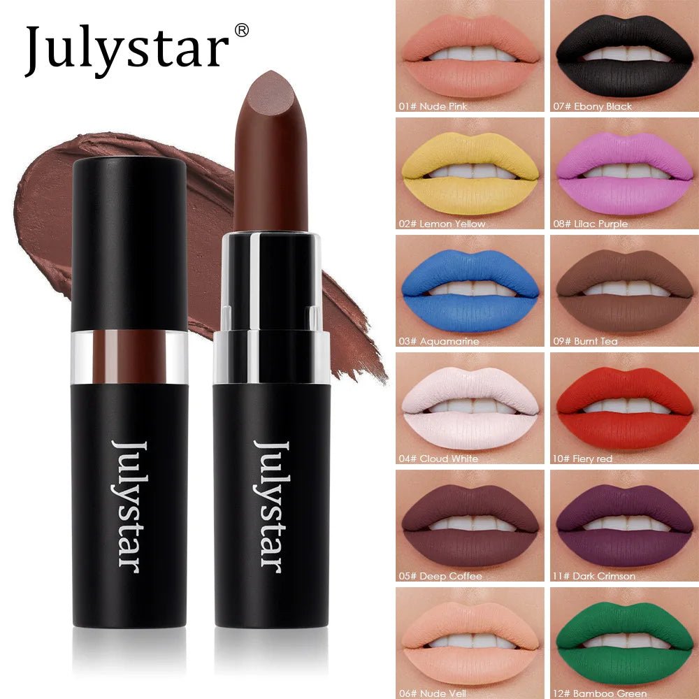 12 Colors Waterproof Blue Matte Lipstick Makeup Green Black Lipstick Long - lasting Purple Lip Stick Halloween Cosmetics for Women - drollido