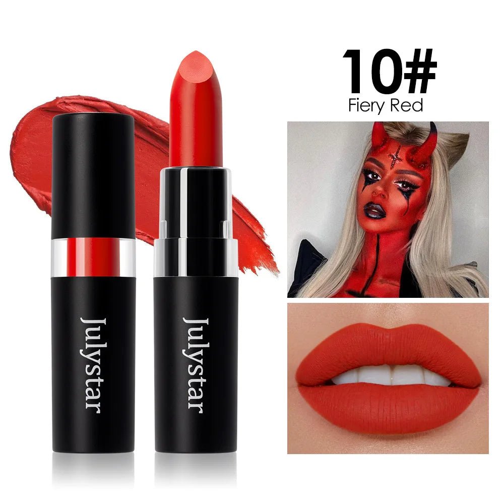 12 Colors Waterproof Blue Matte Lipstick Makeup Green Black Lipstick Long - lasting Purple Lip Stick Halloween Cosmetics for Women - drollido