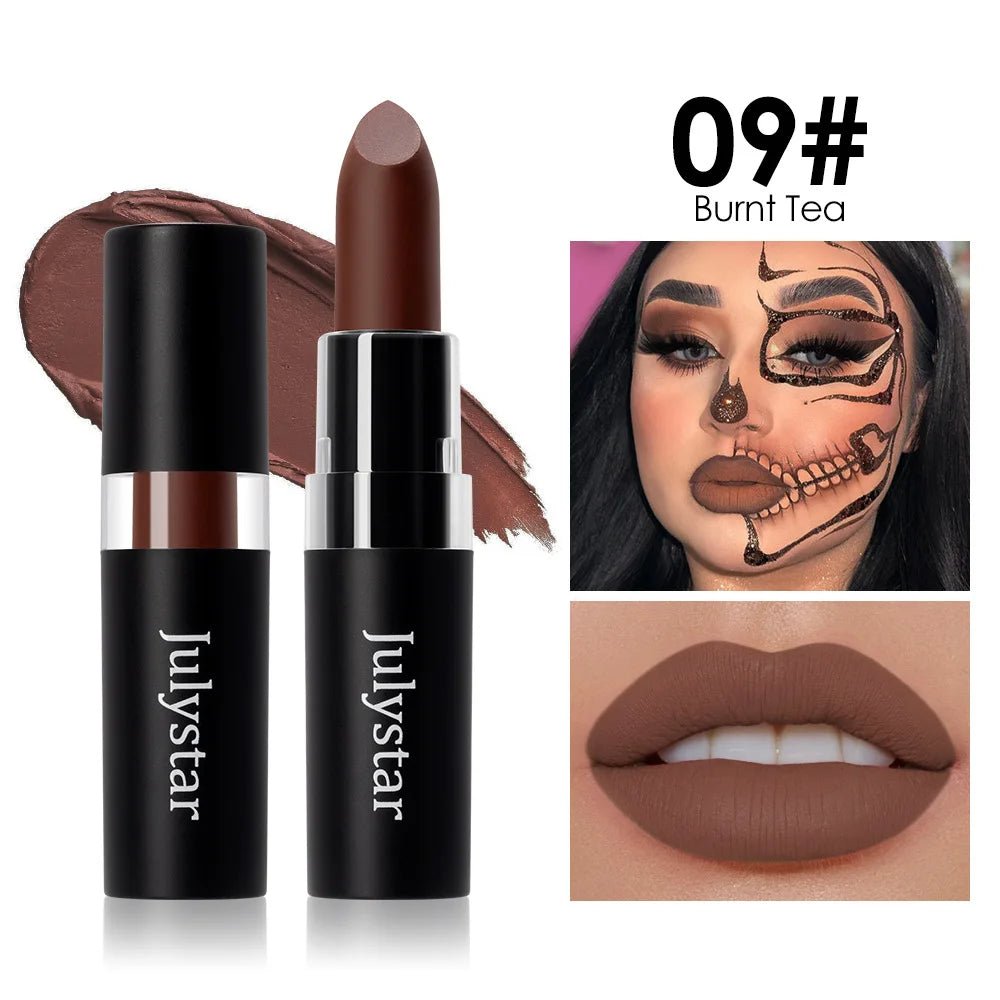12 Colors Waterproof Blue Matte Lipstick Makeup Green Black Lipstick Long - lasting Purple Lip Stick Halloween Cosmetics for Women - drollido