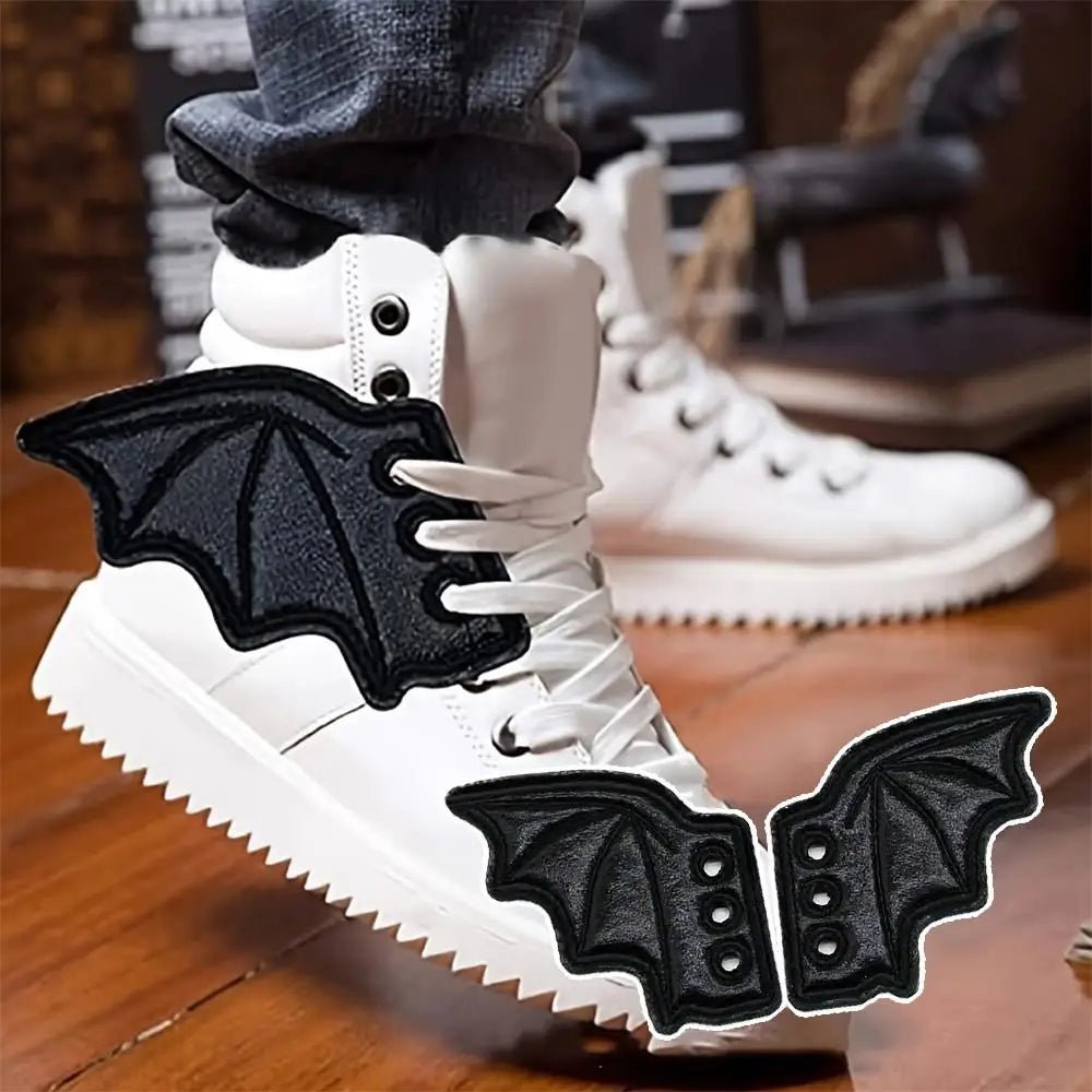 1Pair Fashion Leather Bat Shoe Wings Ornament Halloween Party Fun Skate Shoes Decorations DIY Adult Kids Shoe Decor Accessories - drollido