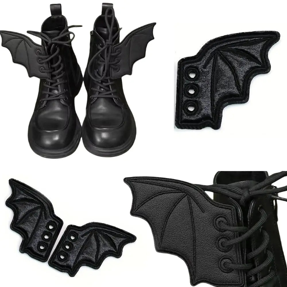 1Pair Fashion Leather Bat Shoe Wings Ornament Halloween Party Fun Skate Shoes Decorations DIY Adult Kids Shoe Decor Accessories - drollido