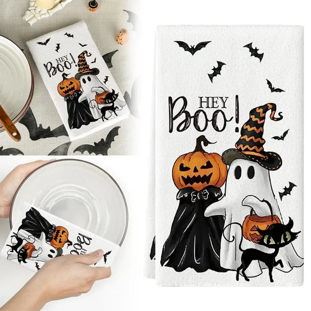 1pc Boo Halloween Kitchen Towels Dish Tea Towels Kitchen Decor Halloween Decoration Cotton Gift for Mom Women Kitchen Supplies - drollido
