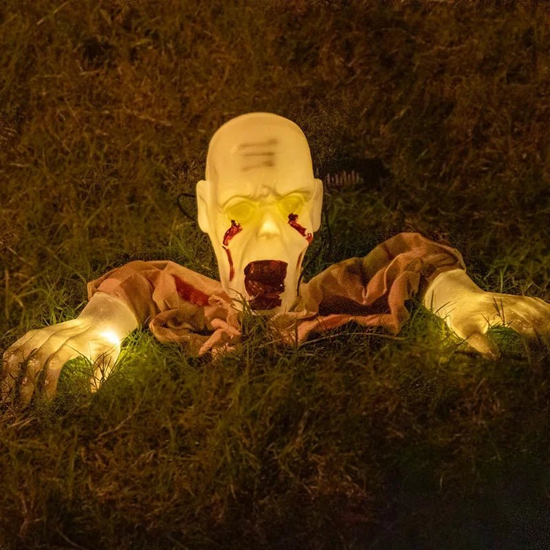 1PC Halloween Creepy Ghost Horror Ornament Glowing Skeleton Ground Plug Hands Set Warm Light Skeleton Decoration Street Lamp - drollido