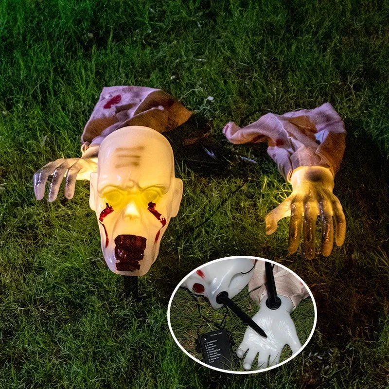 1PC Halloween Creepy Ghost Horror Ornament Glowing Skeleton Ground Plug Hands Set Warm Light Skeleton Decoration Street Lamp - drollido