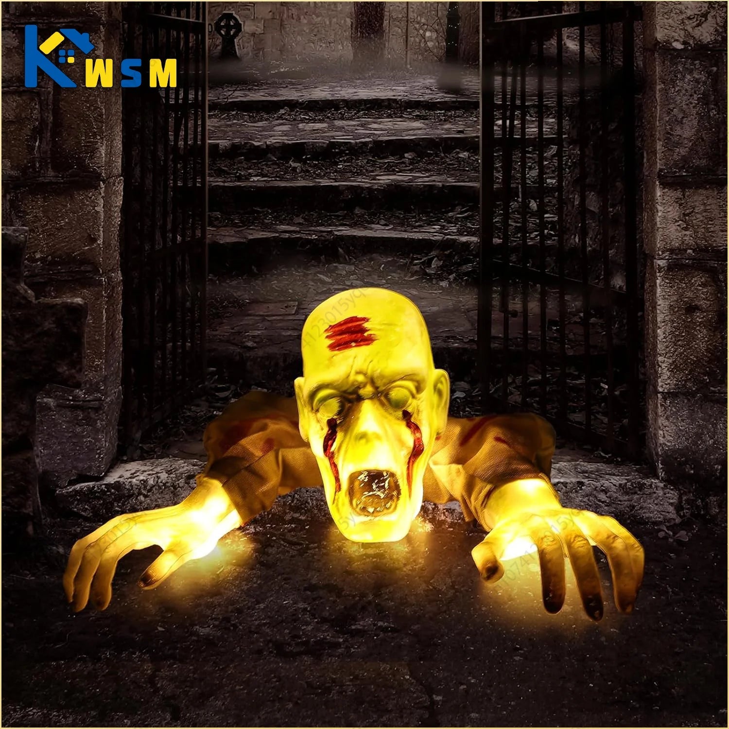 1PC Halloween Creepy Ghost Horror Ornament Glowing Skeleton Ground Plug Hands Set Warm Light Skeleton Decoration Street Lamp - drollido