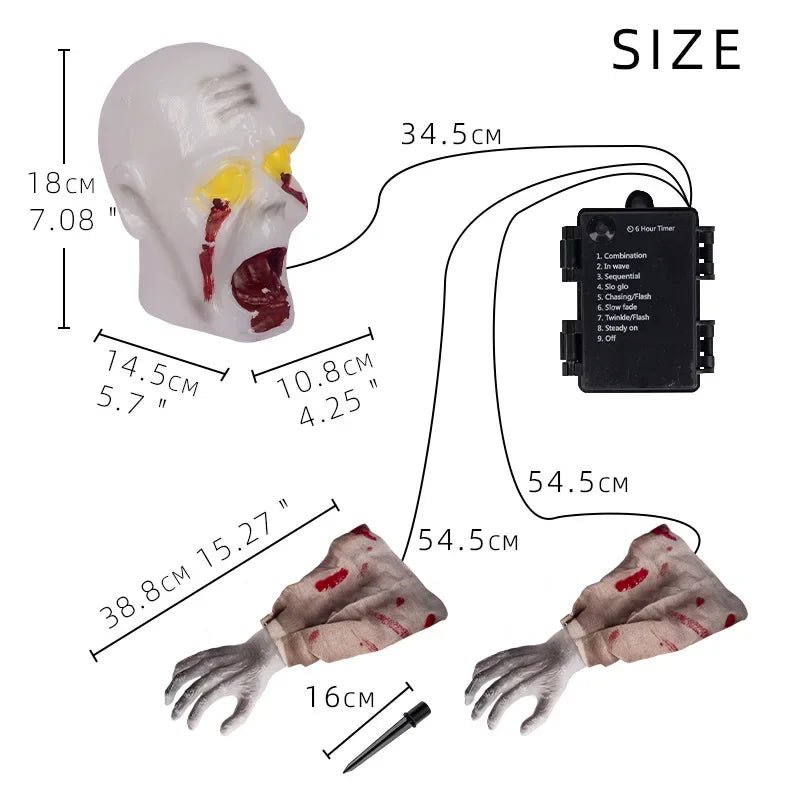 1PC Halloween Creepy Ghost Horror Ornament Glowing Skeleton Ground Plug Hands Set Warm Light Skeleton Decoration Street Lamp - drollido