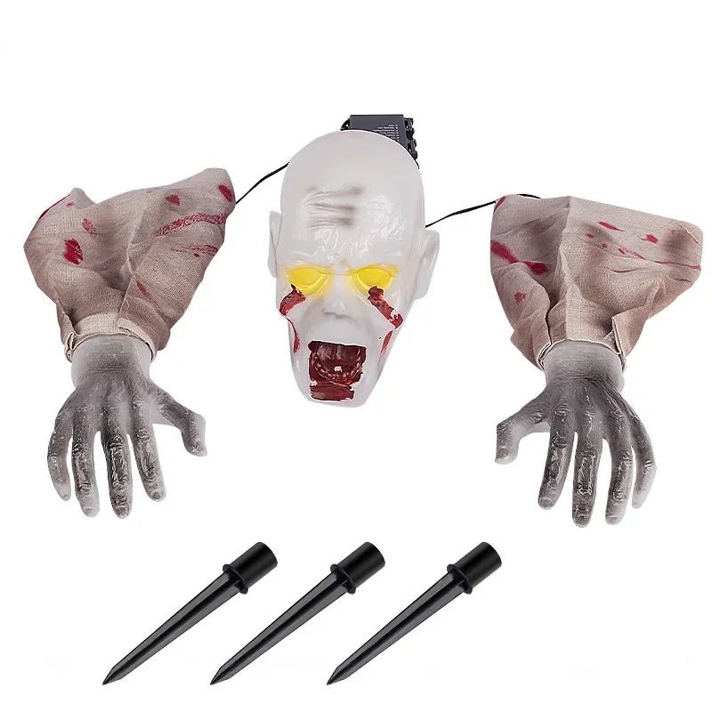 1PC Halloween Creepy Ghost Horror Ornament Glowing Skeleton Ground Plug Hands Set Warm Light Skeleton Decoration Street Lamp - drollido