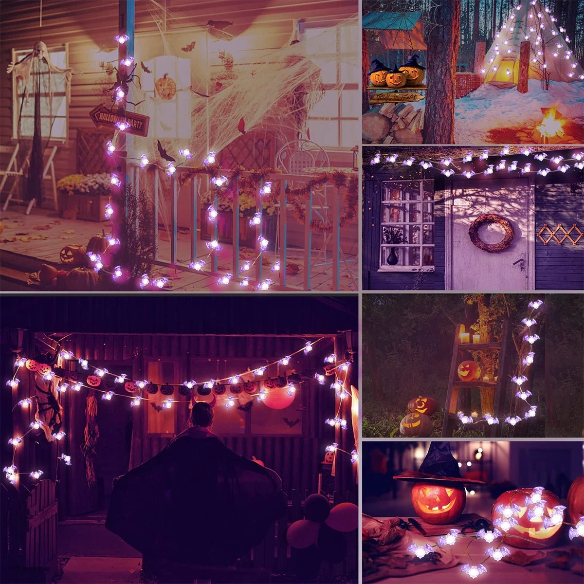 1pc Halloween Purple Bat 20/30LED String Light White Lights Battery Powered For Halloween Partie Garden Indoor Outdoor Decor - drollido