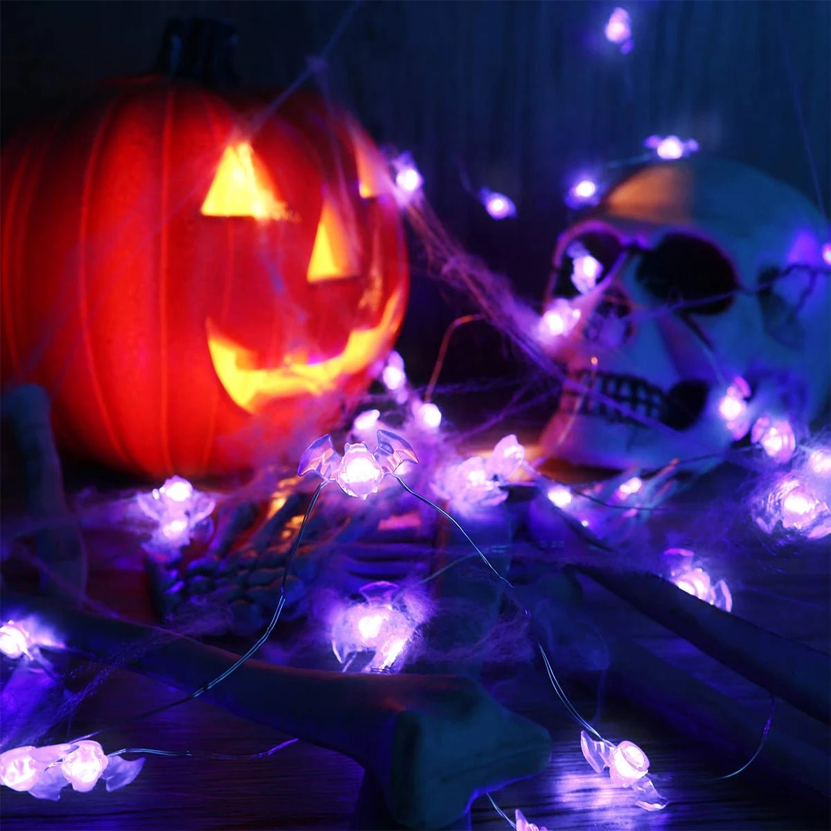 1pc Halloween Purple Bat 20/30LED String Light White Lights Battery Powered For Halloween Partie Garden Indoor Outdoor Decor - drollido