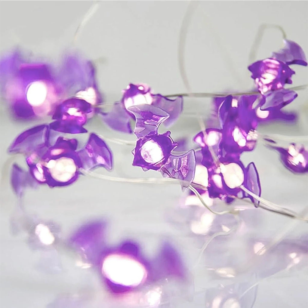 1pc Halloween Purple Bat 20/30LED String Light White Lights Battery Powered For Halloween Partie Garden Indoor Outdoor Decor - drollido