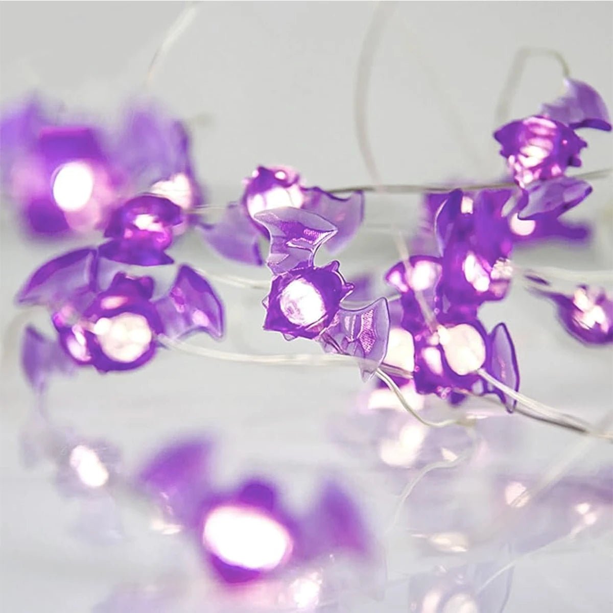1pc Halloween Purple Bat 20/30LED String Light White Lights Battery Powered For Halloween Partie Garden Indoor Outdoor Decor - drollido