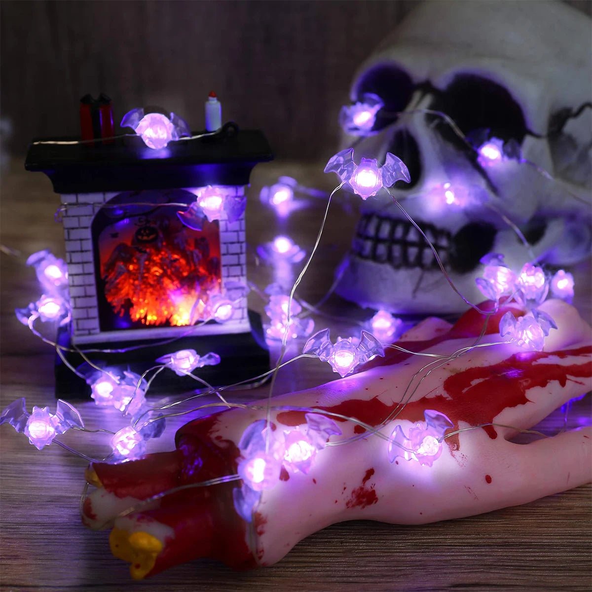1pc Halloween Purple Bat 20/30LED String Light White Lights Battery Powered For Halloween Partie Garden Indoor Outdoor Decor - drollido