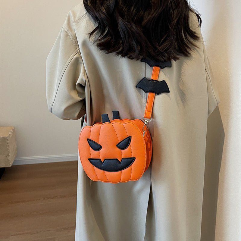 2023 Halloween Bags Funny Pumpkin Cartoon Shoulder Crossbody Bag With Bat Personalized Creative Female Bag - drollido